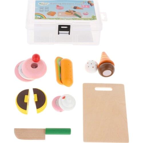 Simulation DIY Pretend Play Dessert Toy Wood Cutting Cake Food Hot Dog Set Game for Children