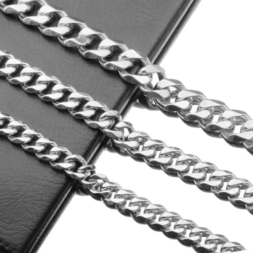 12/15/17/19MM Fashion Stainless Steel Silver Color Cuban Curb Chain Cool Mens Womens Necklace Or Bracelet Christmas Gift 7-40"