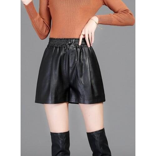2020 New Trend Autumn Winter Shorts Black High Quality Sheepskin High-Waist Leather Shorts All-Match Temperament Women Shorts