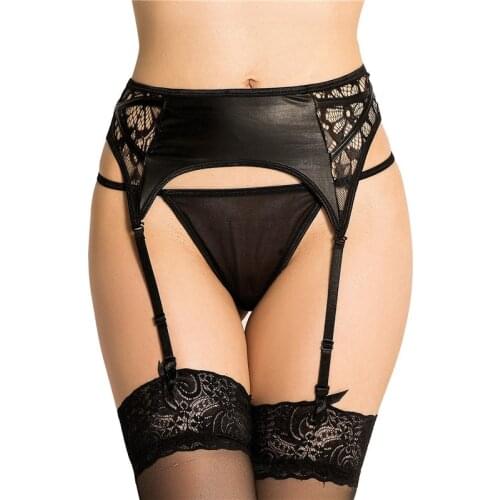 Jarretelles Sexy Woman Lingerie Garter Belt For Stocking Plus Size Black Faux Leather Undewear Ladies 5XL 6XL Suspenders PS5118