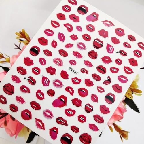 Sexy Red Lips Kiss 3D Stickers Sliders for Nails Self Adhesive Nail Art Decoraciones Foil Design Manicure Accesorios