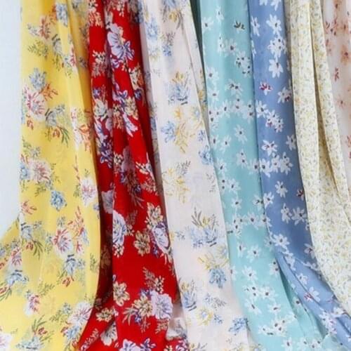 Printed pearl chiffon fabric floral dress fabric summer slightly transparent fresh and drooping Chiffon clothing fabric
