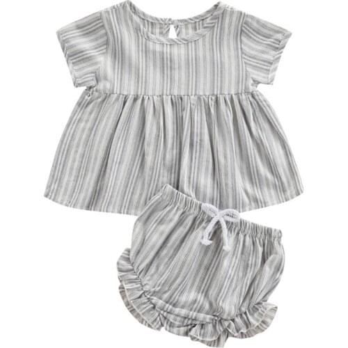Pudcoco 0-24M 2Pcs Tracksuit Baby Girl Boy Summer Striped Print Casual Fashion Short Sleeve O-Neck T-Shirt Tops+Shorts Pants Set