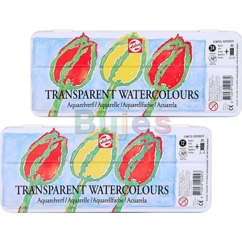 Talens Transparents Water Colors Aquarelle,12 24 Color Portable Tin Set with Toner,solid Water Color Pigments,Round Cake Gouache