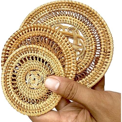 Vietnam Rattan Woven Coaster Handmade Tea Cup Coasters Creative Gift for Kitchen Table Drinks Crafts Table Desk Office Hotel
