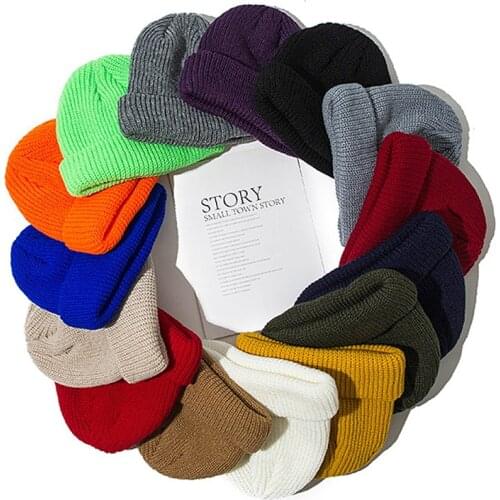 Knitted Hats for Women Skullcap Men Beanie Hat Winter Retro Brimless Baggy Melon Cap Cuff Docker Fisherman Beanies Hats For Men