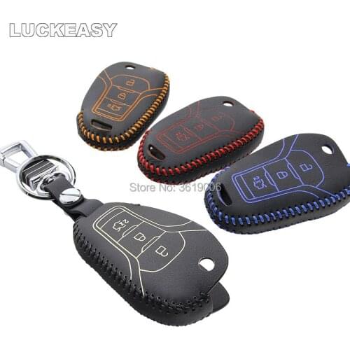 LUCKEASY High Quality Leather Remote Key Case Cover Holder For Ford Escort