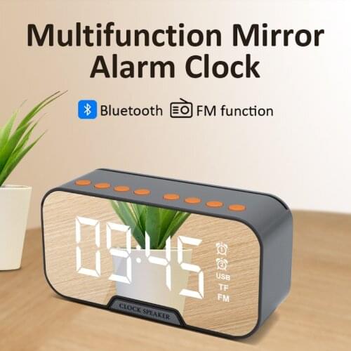 Mirror Alarm Clock Multifunction Wireless 5.0 Bluetooth Music LED Digital Alarm Temperature Date Display Desktop Mirror Clocks