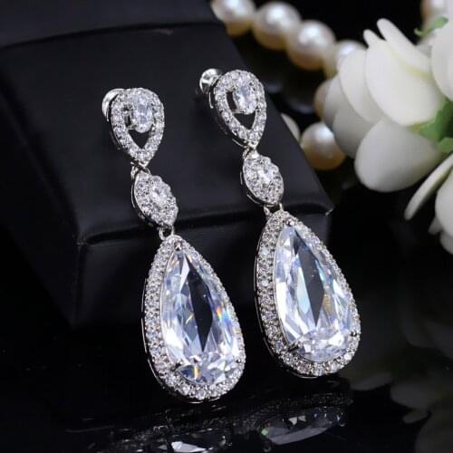 ThreeGraces Sparkling Cubic Zirconia Long Waterdrop Dangle Earrings for Women White Gold Color Wedding Party Jewelry Gift ER159