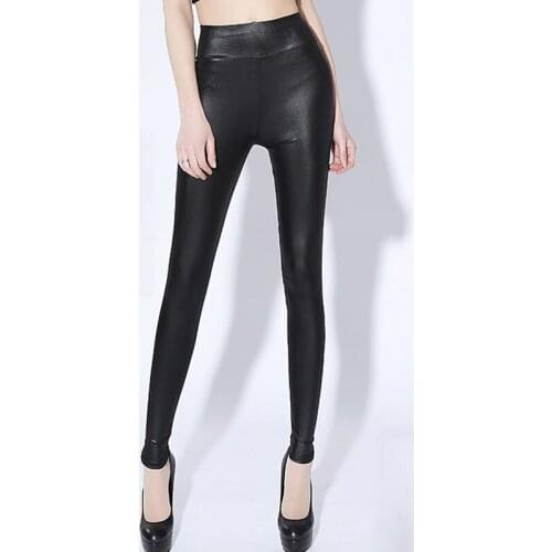 2019 Fashion Women PU Leather Pencil Pants Sexy Ladies High Waist Skinny Pants Casual Black Stretch Long Trousers