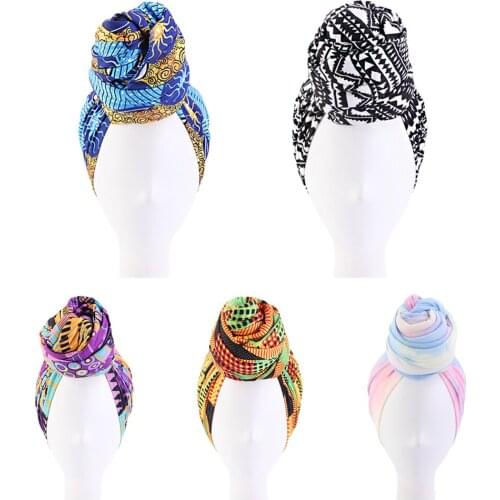 Women Turban Hat Bohemian Style Jersey Top Knot Turban African Twist Headwrap Muslim Ladies India Hat Chemo Cap Hair Accessories
