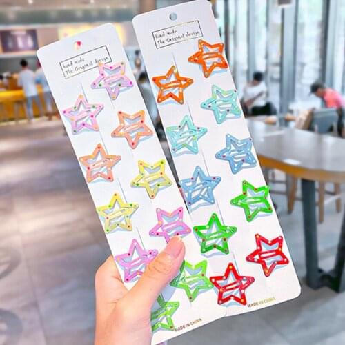 10Pcs/lot Cute Star Hair Clips For Girls Candy Color Kids Headwear Metal Hairpins Barrettes Children Styling Hair Accessories