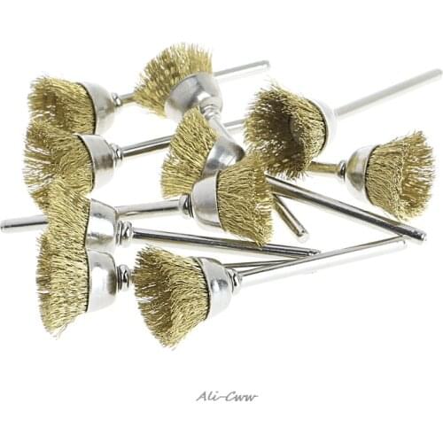 10pcs Mini Wire Brush Brushes Brass Cup Wheel for Grinder or Drill 3mmx18mm