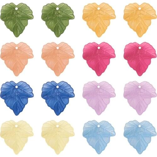 100pcs/lot Transparent Frosted Acrylic Pendants Colorful Leaf Charms For DIY Necklace Bracelet Earring Making Accessories