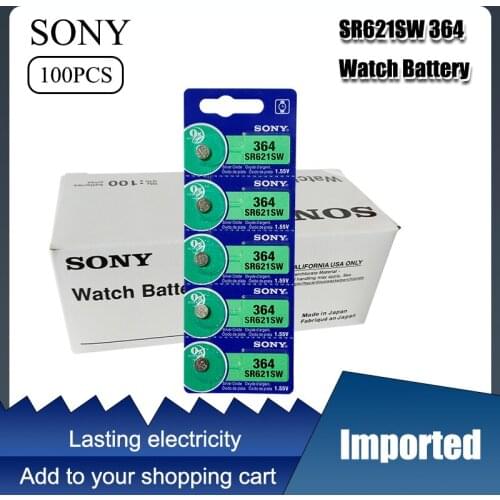 100pcs/lot RETAIL LONG LASTING 364 SR621SW V364 SR60 SR621 AG1 Watch Battery Button Coin Cell MADE IN JAPAN 100% Original Brand