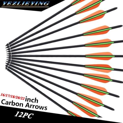 12PC 16/17/18/20/22-inch Crossbow Carbon Arrows Replaceable Arrowhead W/4" vanes Feather Arrows for bow crossbow for shooting