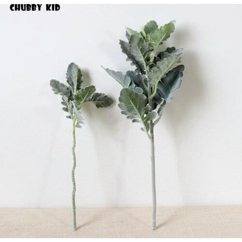 12pcs) High simulation artificial plants Flocking senecio cineraria Diy Dusty Miller leaves Fake Centaurea cineraria wholesale