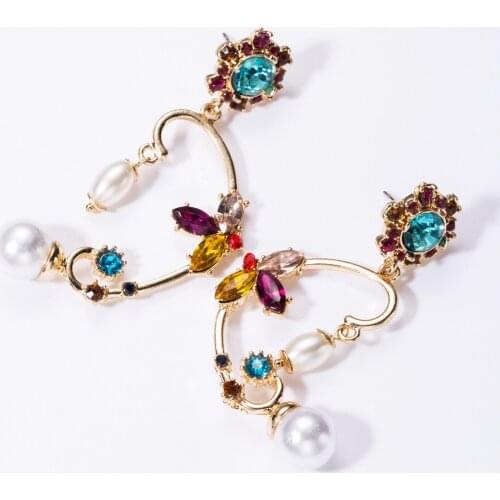 2021 Colorful Earrings Women Imitation Pearl Ear Jewelry 2021 Gold Earring Cool Inlay Zircon Lady Elegant Charms Earring