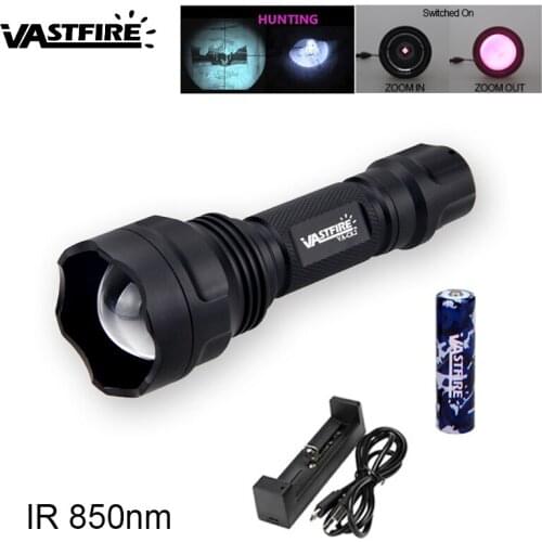 5W IR 850NM Night Vision Gun Light Infrared Radiation Zoomable Tactical Hunting Scope Flashlight Usb Rechargeable Weapon Lamp