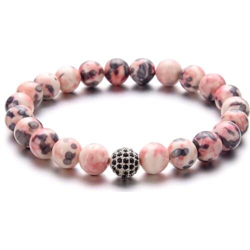 8MM Micro Inlaid Ball Pink Pattern Stone Beads Bracelet Man Fashion Women Gift For Beautiful