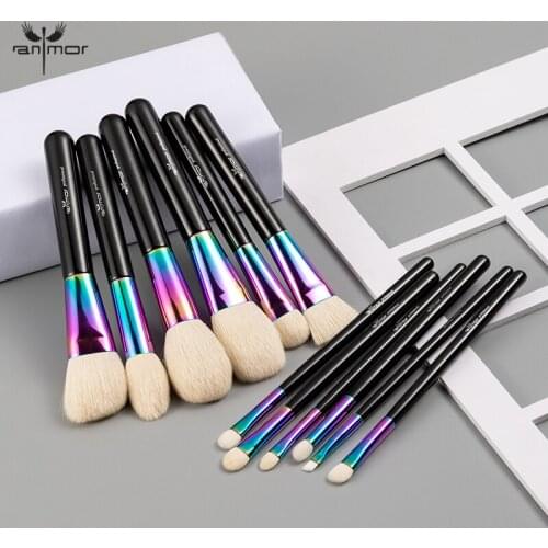 Anmor High Quality Rainbow Makeup Brushes Set Luxurious Goat Hair 12 Pcs Make Up Brush Professional Cosmetic Tools Maquillaje