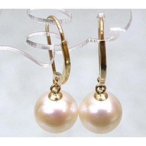 Noble jewelry Genuine AAA+++ 10-10.5mm Round White South Sea Pears Dangle Earring 14k Solid Gold free shipping