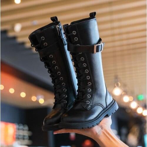 Fashion Leather Girls Martin Boots Zipper Children Long Boots 2020 Autumn Winter New Plus Velvet Waterproof Kids Girls Shoes