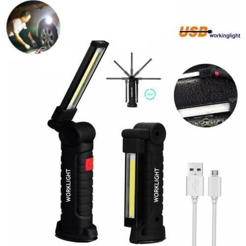 C2 USB Rechargeable LED Flashlight Collapsible COB Portable Woring Light Magnetic Base Hook Inspection Repairing Camping Lamp