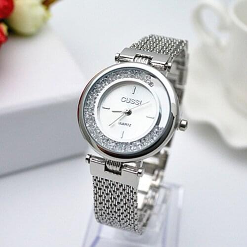 CUSSI Top Brand Luxury Gold Wrist Watches Diamond Rhinestone Bracelet Watch Women Watches Fashion Womens Watches Clock Relojes