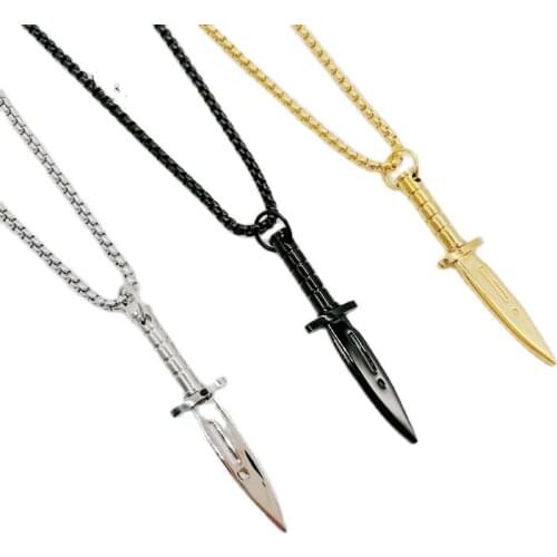 Black Knight mens cool Dagger pendant necklace 316L stainless steel fashion short sword dagger necklace jewelry punk BLKN0707