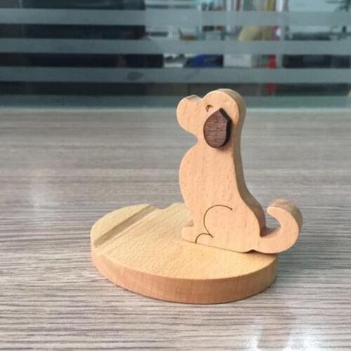 Cute Dog Design Phone Holder Animal Mobile Phone Organizer Non-skid Wooden Holder Home Auto Interior Decorations