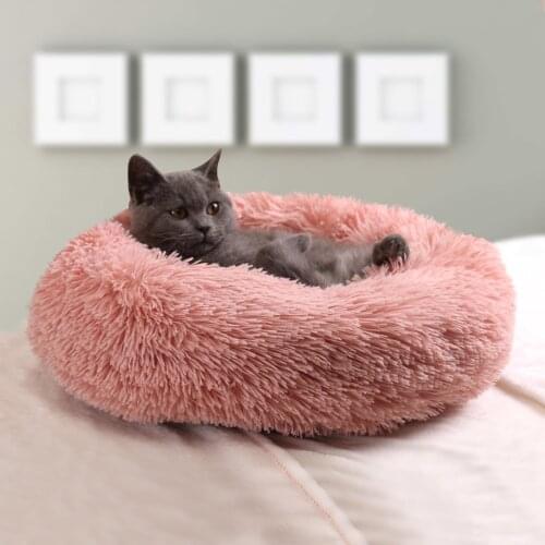 Long Plush Warm Pet Mat Cute Lightweight Kennel Cat Super Soft Sleeping Basket Bed Round Fluffy Comfortable Touch Pet Products