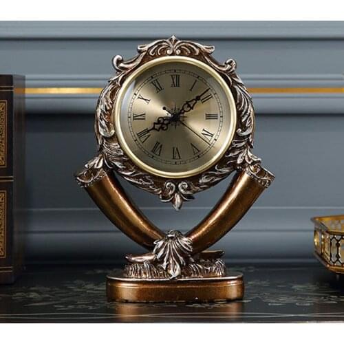 European Table Clock Living Room Retro Desk Clock Home Decor American Mute Desk Watch Resin Desktop Clock Desktop Decoration