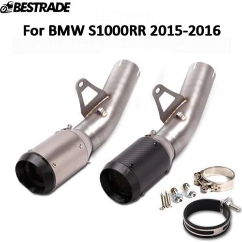 60mm Motorcycle Exhaust Muffler Pipe Slip On Mid Link Tube for BMW S1000RR 2015 2016 No DB Killer Carbon Fiber Stainless Steel