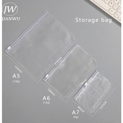 JIANWU A5/A6 Transparent Binder Storage Bag Notebook Journal Replaceable Stationery Organizer Binder Accessories Office Supplies