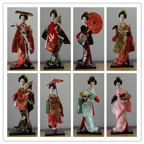 12*30cm Oriental Japanese Silk furnishings Kimono Kabuki Geisha Doll Brocade Kimono Kabuki Geisha Doll Figure Home Decoration