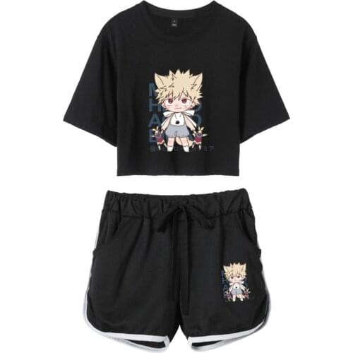 Anime My Hero Academia Bakugou Katsuki Cosplay Costume 3D Print Crop Top Shorts Two Piece Sets