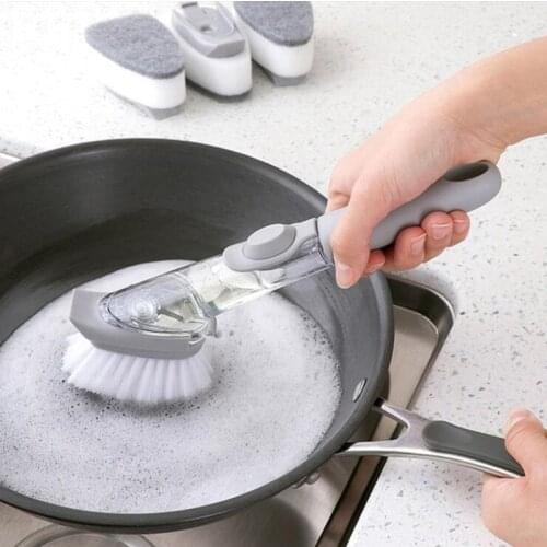 Kitchen Cleaning Brush Long Handle Cleaing Brush With Removable Brush Sponge Dispenser Dishwashing Brush Kitchen Tools