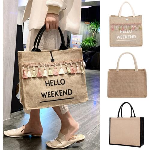Big Letter Linen Totes Casual Travel Shopping Bag Summer Beach Bags Handbags Large Capacity Lady Reusable Foldable Bag