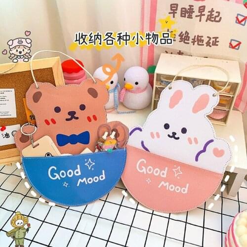 Kawaii Organizer Storage Hanging Bag Space Bunny Bear Girls Desktop Organizer Stationery Organizer Creative Sundries Storage Bag