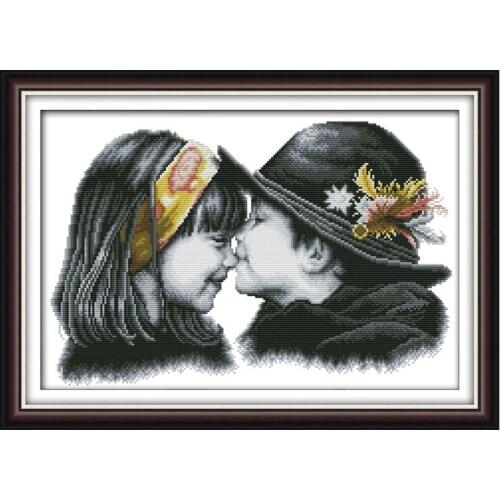 Couple Pattern Stamped Cross Stitch Kits Kissing DIY Pre-Printed Fabric aida Embroidery 11CT Needlework Craft Set Home Decor