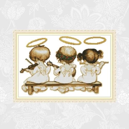Joy Sunday Three Little Angels Cross Stitch kit Aida Canvas 14ct 11ct Counted Handmade Cross-stitch Embroidery Needlework Sets