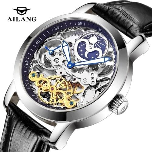 AILANG 2021 New Mens Mechanical Watch Hollow Dial Stainless Steel Sports Waterproof Mens Business Atmosphere Watch 6812