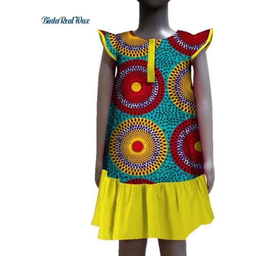 New Lovely Baby Girls Dress African Wax Print Dresses for Kids Children Bazin Riche Traditional African Kids Clothing WYT215