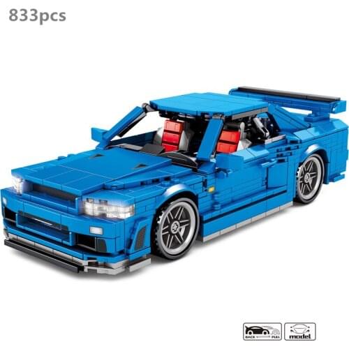 NEW City High-Tech Sports Car GTR34 Model Kit Building Blocks Supercar Speed Champions Compatible With Bricks Creative Kids Toys