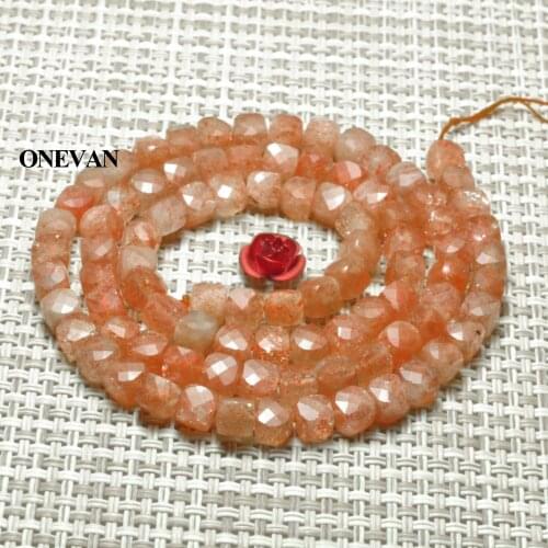 ONEVAN Natural Golden Sunstone Faceted Square Beads 3.8+-0.2mm Stone Bracelet Necklace Jewelry Making Diy Accessories Design