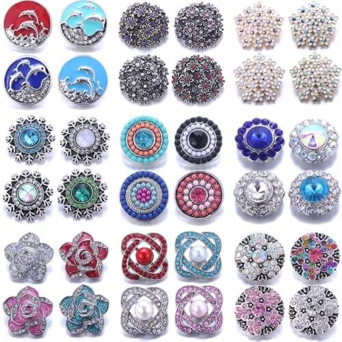 Wholesale 10pcs/lot 18mm Snap Jewelry Mix Many Styles 18mm Metal Snap buttons buttons Rhinestone Snaps Jewelry