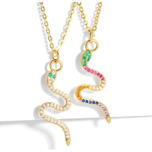FLOLA Gold Chain Animal Snake Necklace For Women Colorful Stone Pendant Necklace AAA Cubic Zirconia Fashion Jewelry Gift nkes66