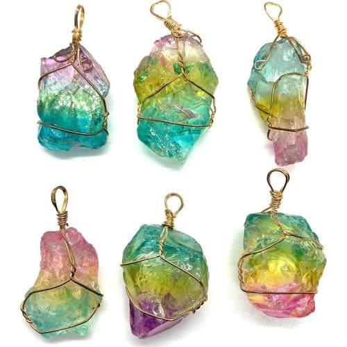 Natural Stone Rainbow Color Crystal Pendant Irregular Shape Winding Pendant Fashion Jewelry DIY Necklace Accessories 20-60Mm