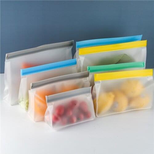 Transparent Food Storage PEVA Containers Set Stand Up Fresh Bags Zip Reusable Lunch Fruit Leakproof Refrigerator Bags